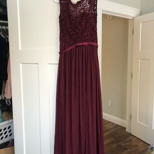 David’s bridal bridesmaid dress wine F19328